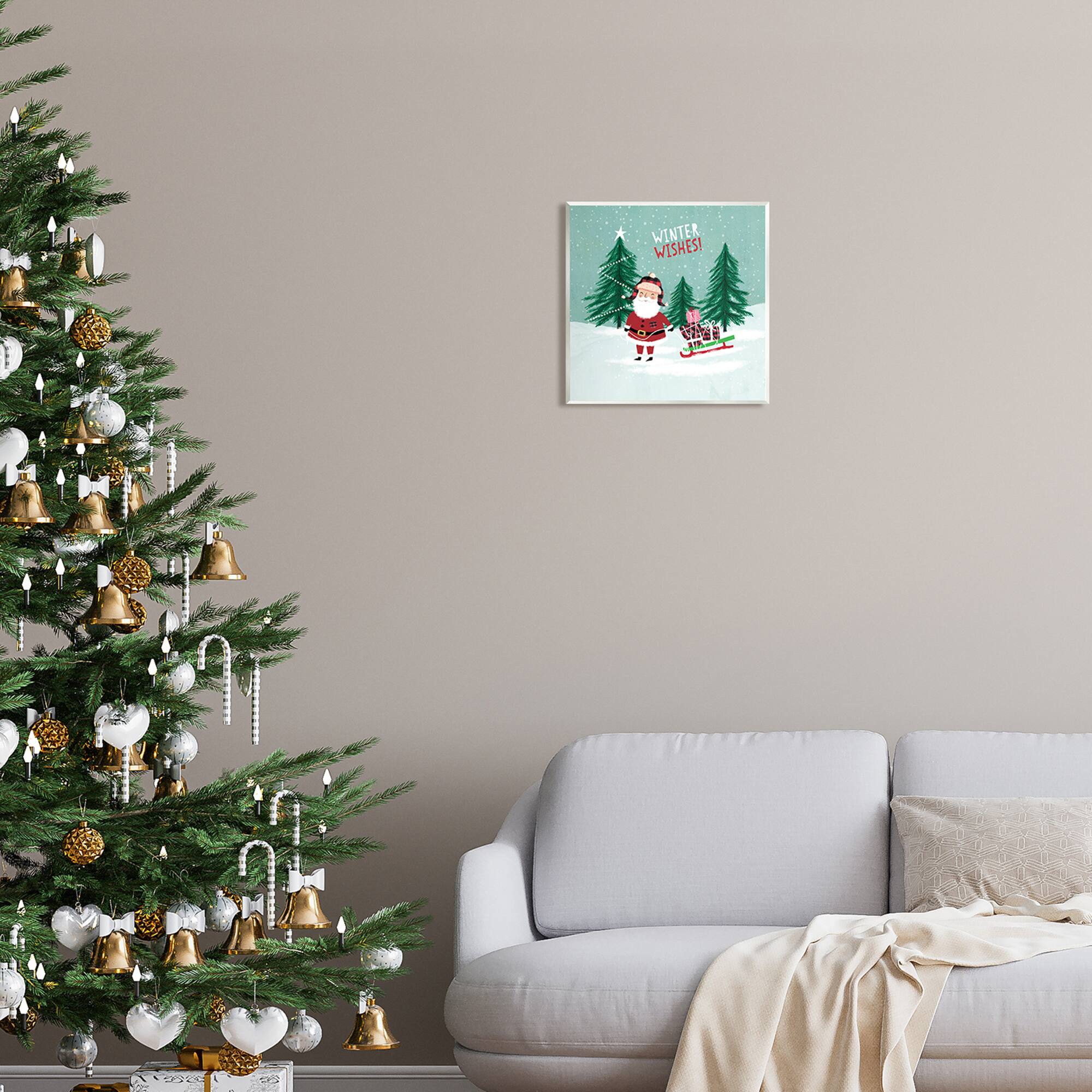 Stupell Industries Winter Wishes Santa Claus & Sled Wall Art